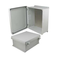 14x12x6英寸（35.6×30.5×15.2厘米）UL®认证NEMA-4X级防风雨接线盒，带铝制安装板和非金属合页连接结构的图片