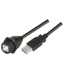 USB2.0 线缆 , 防水面板安装 B 型母头 / A 型公头 , 3.0m, 黑色的图片