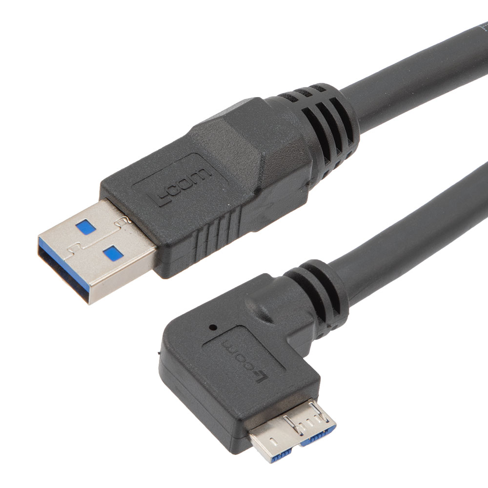 高柔性拖链级USB3.0线缆组件，A型公头至直角左出线Micro-B型公头，VW-1阻燃等级PVC护套，黑色，1.5米的图片